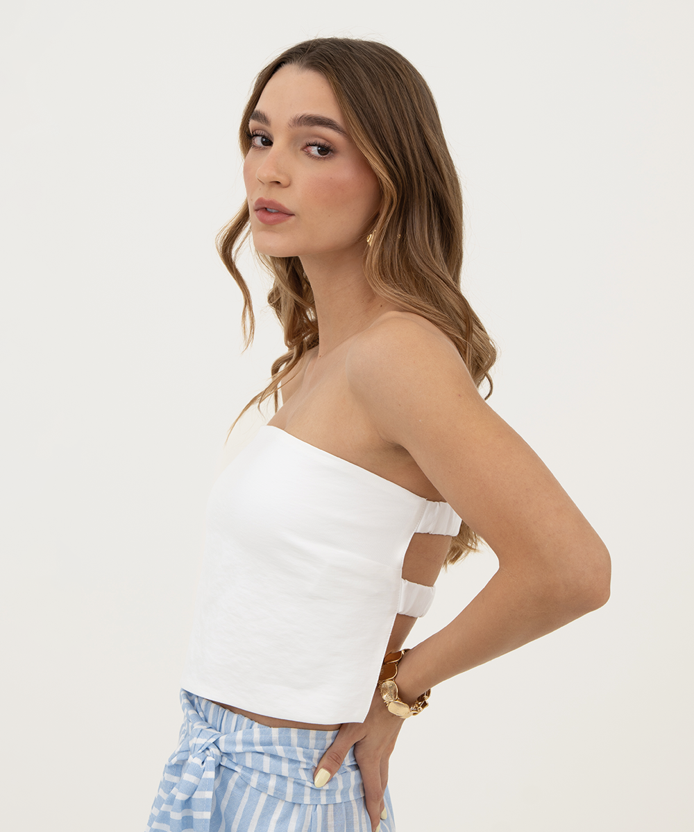 Blusa strapless con elástico Blanco