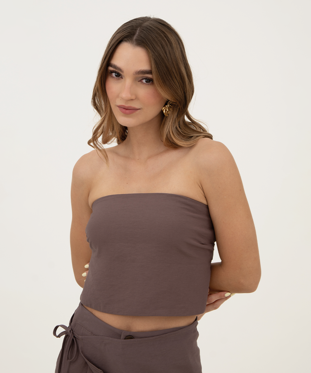 Blusa strapless con elástico Chocolate