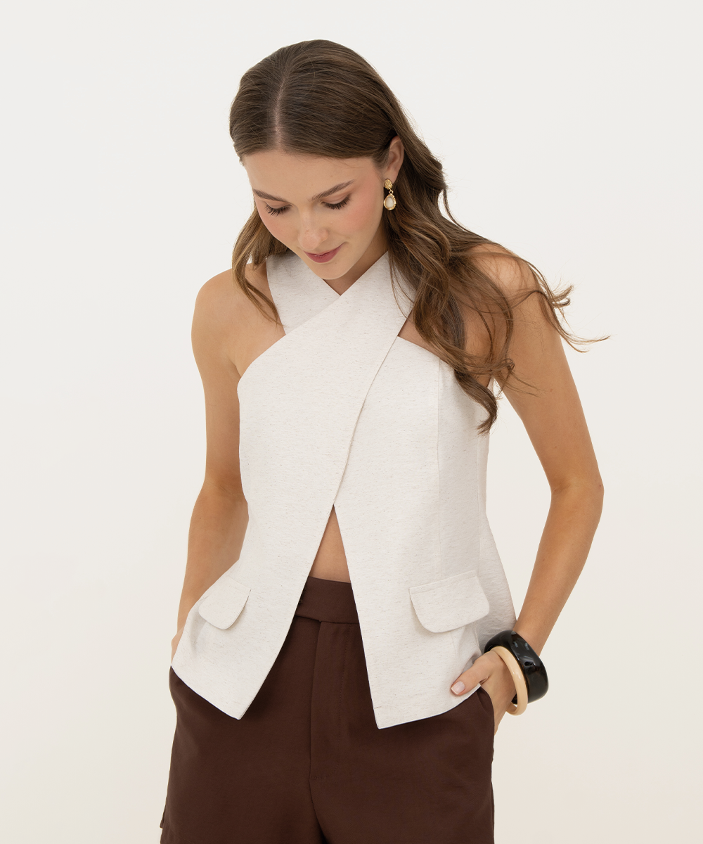 Blusa escote cruzado Marfil