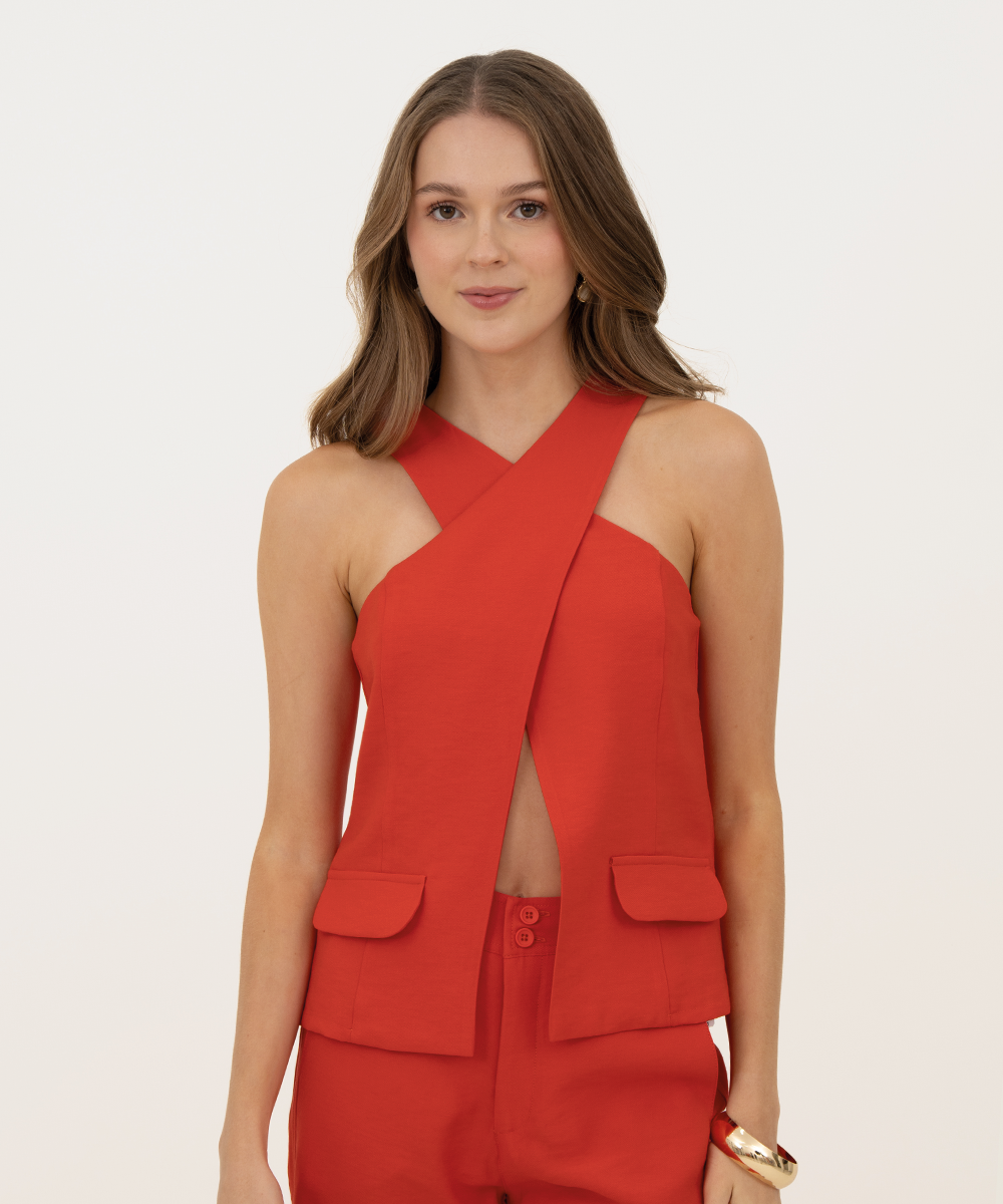 Blusa escote cruzado Rojo
