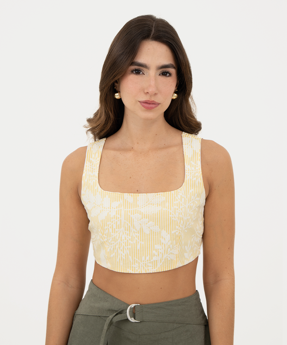 Crop top resortado Amarillo Pastel