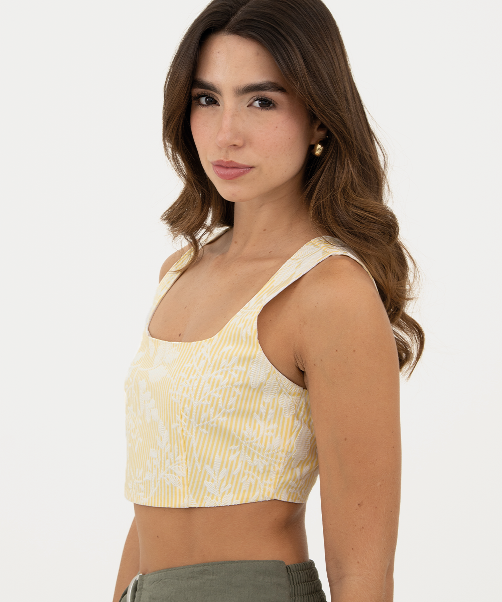 Crop top resortado Amarillo Pastel
