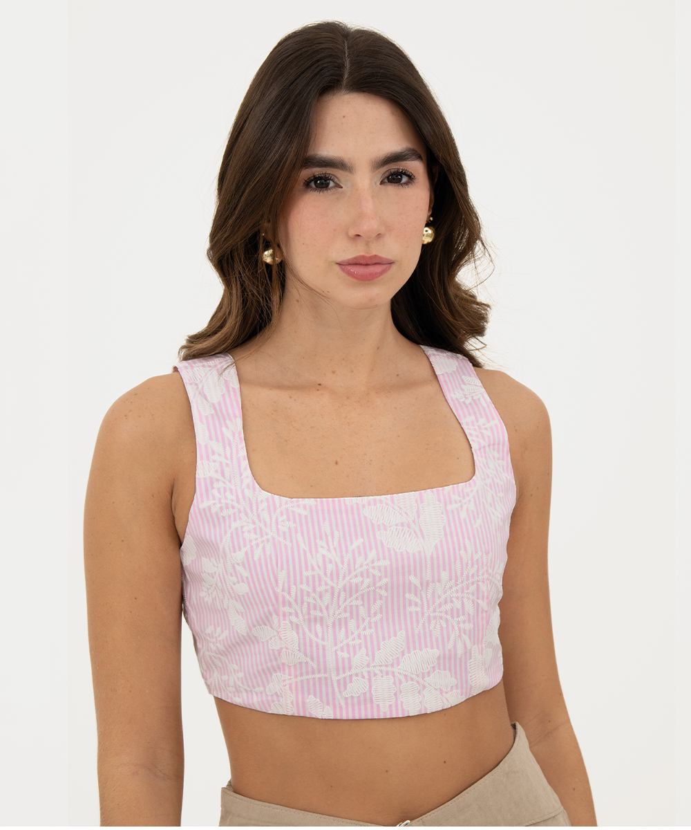 Crop top resortado Rosado Pastel