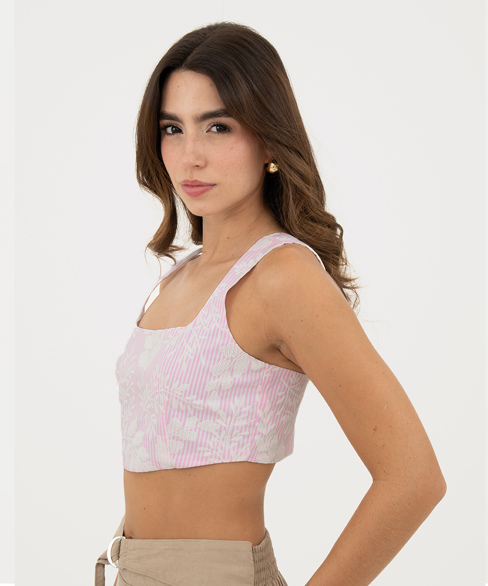 Crop top resortado Rosado Pastel