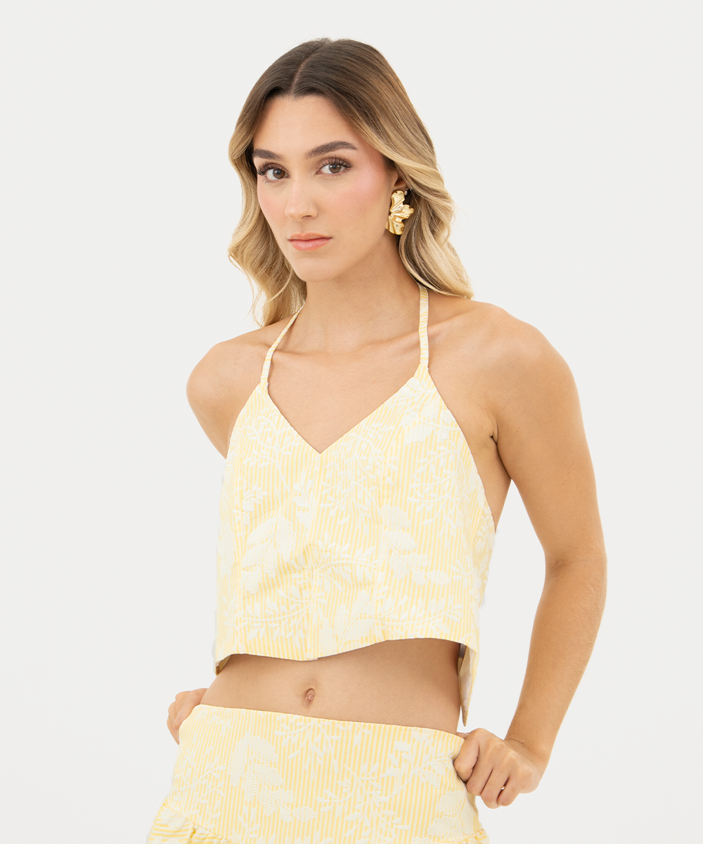 Blusa de tiras halter Amarillo Pastel