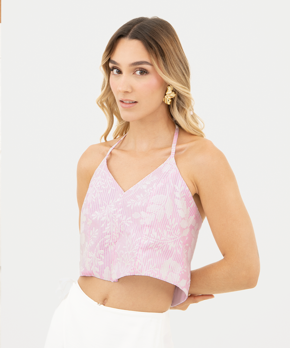 Blusa de tiras halter Rosado Pastel