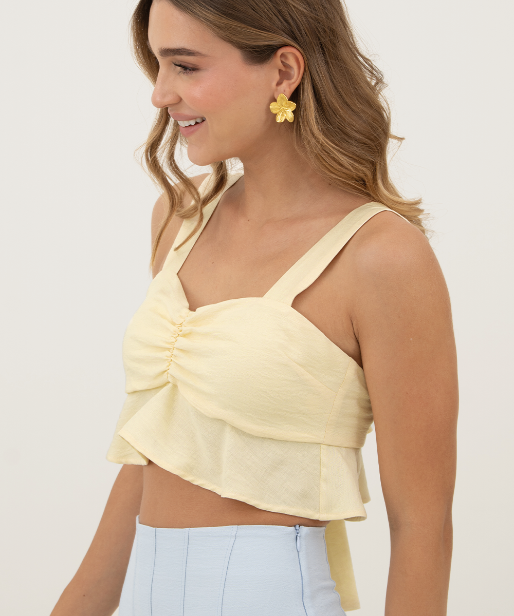 Blusa corta con tiras anchas Amarillo Pastel