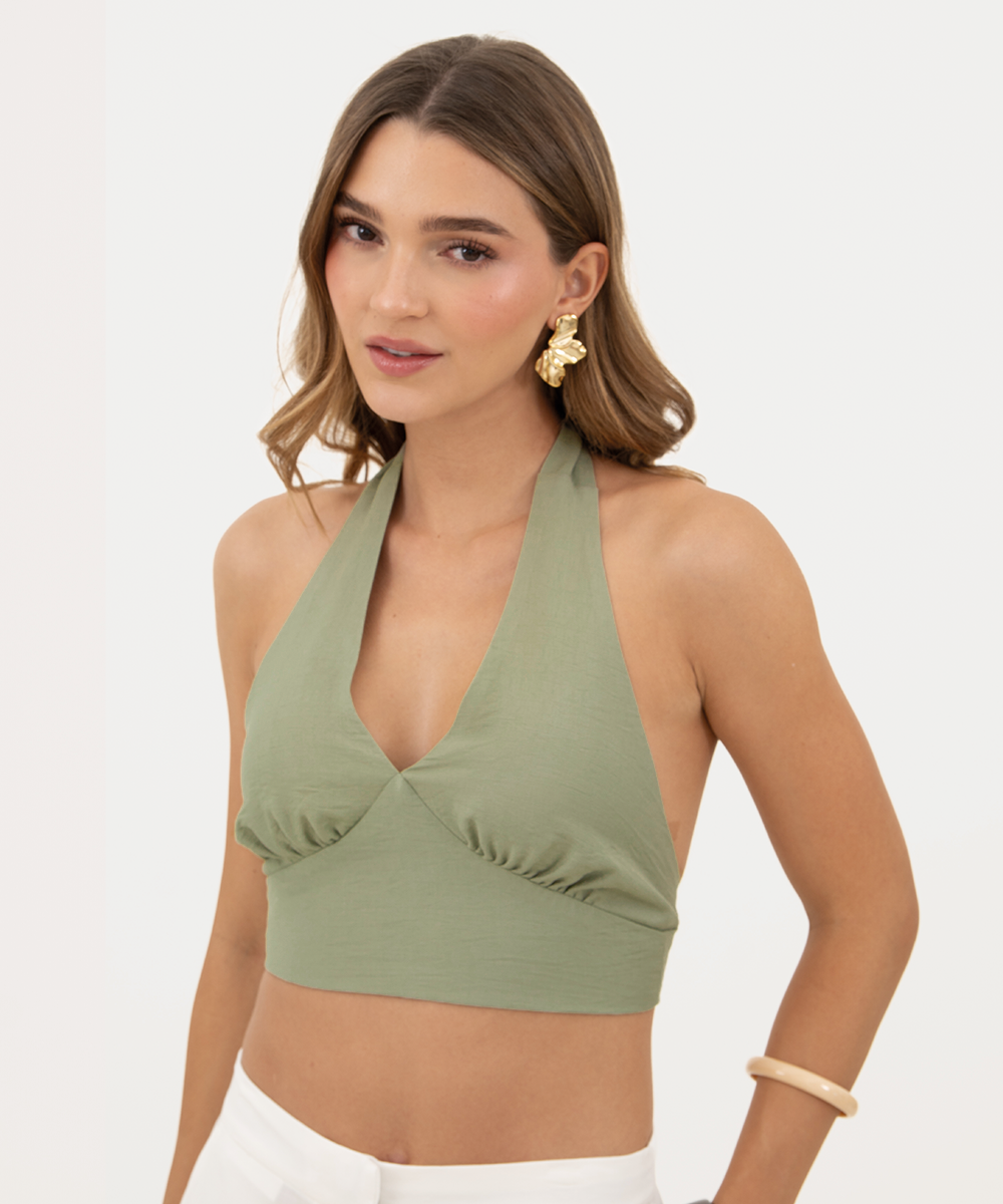Crop top de copas halter Verde Selva (Militar)