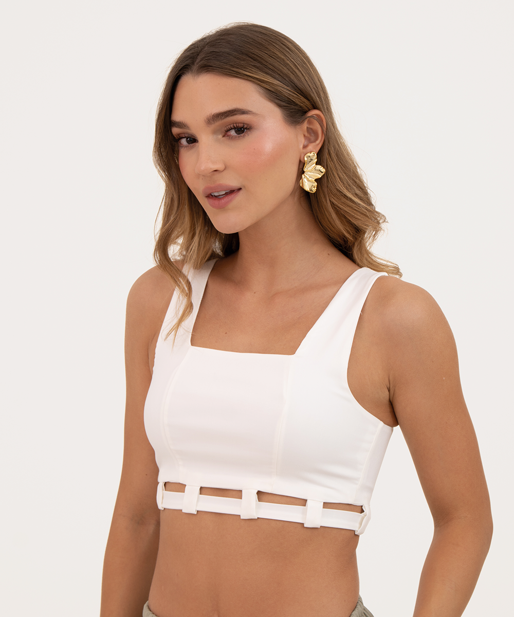 Blusa con banda en cintura Blanco