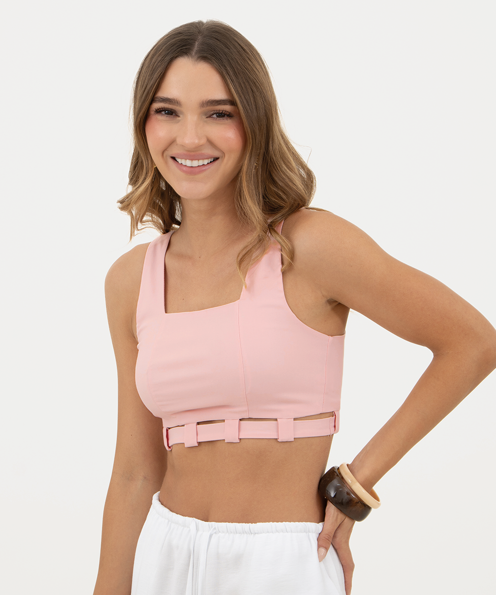 Blusa con banda en cintura Rosado Pastel