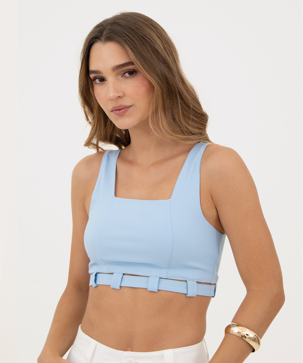 Blusa con banda en cintura Azul Cielo