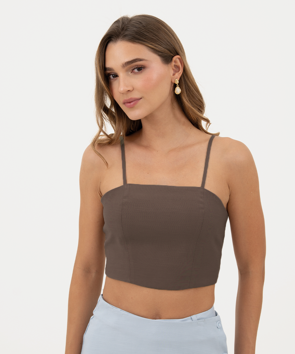 Top tiras escote recto Chocolate