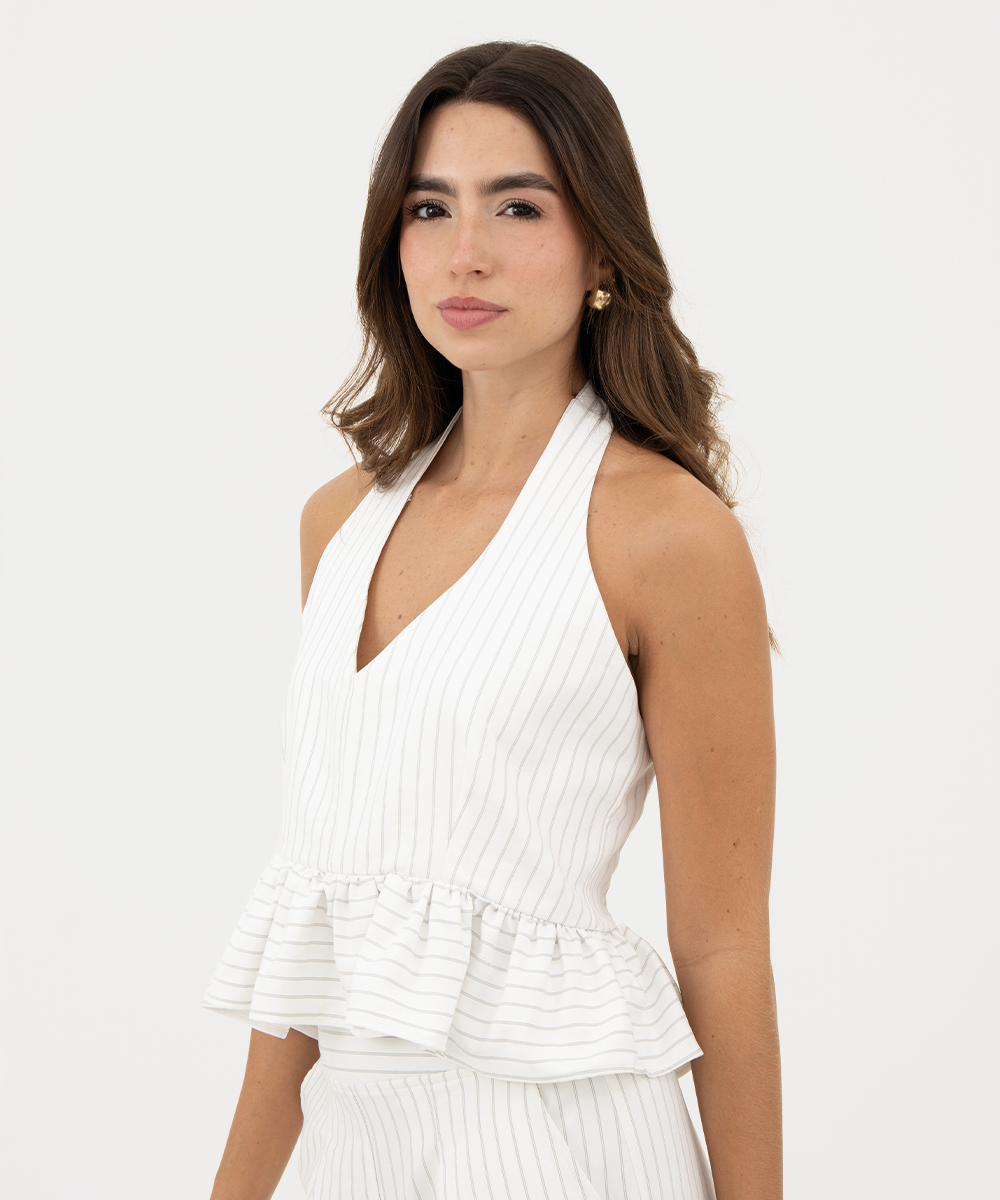 Blusa halter peplum Blanco