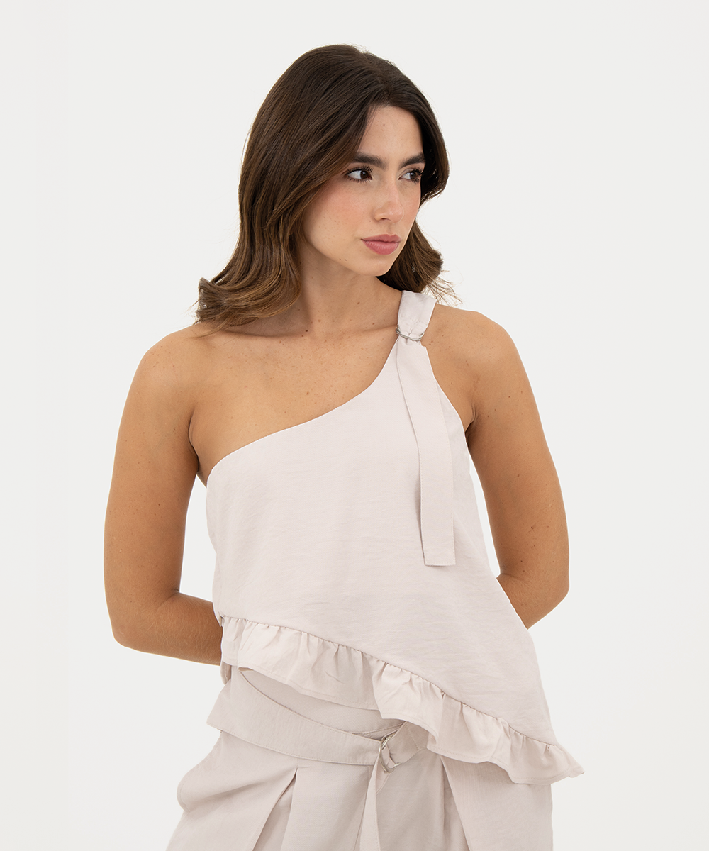 Blusa asimétrica con hebilla Marfil