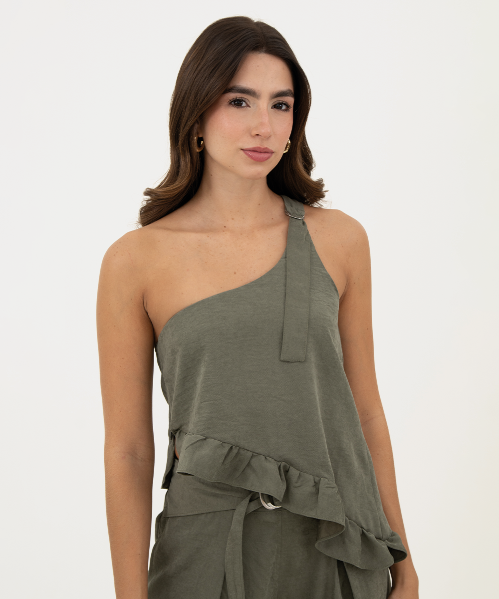Blusa asimétrica con hebilla Verde Selva (Militar)