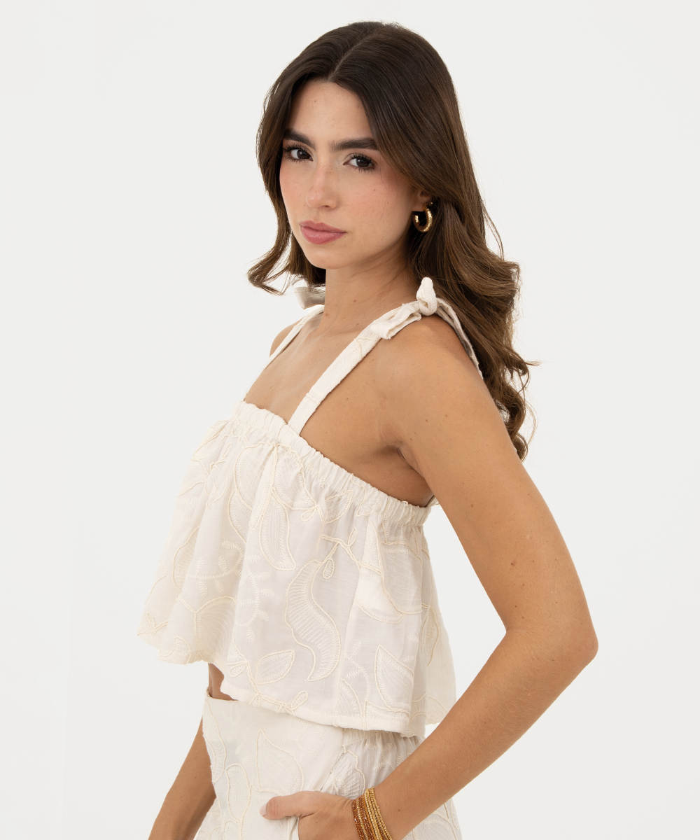 Blusa cropped con nudos Marfil