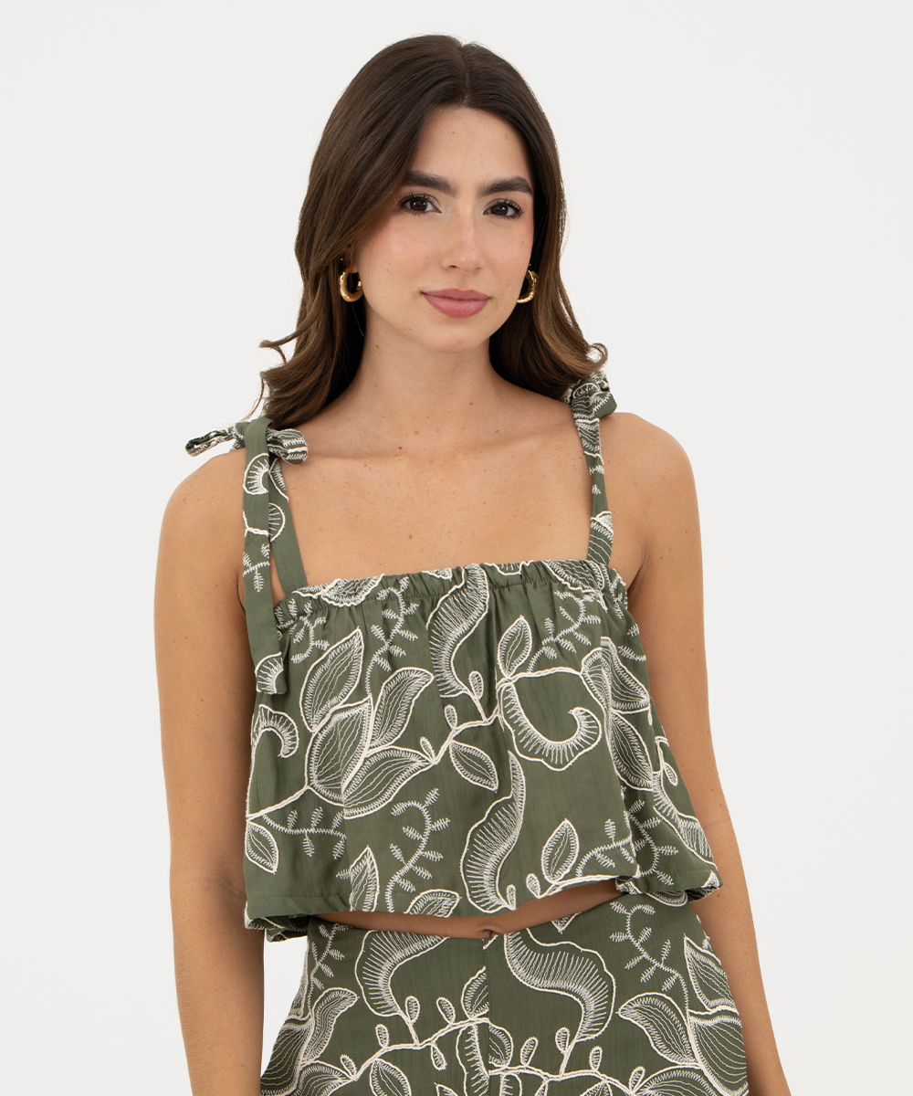 Blusa cropped con nudos Verde Selva (Militar)