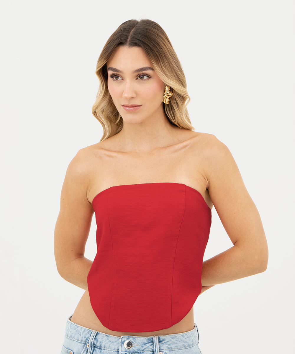 Blusa strapless Rojo
