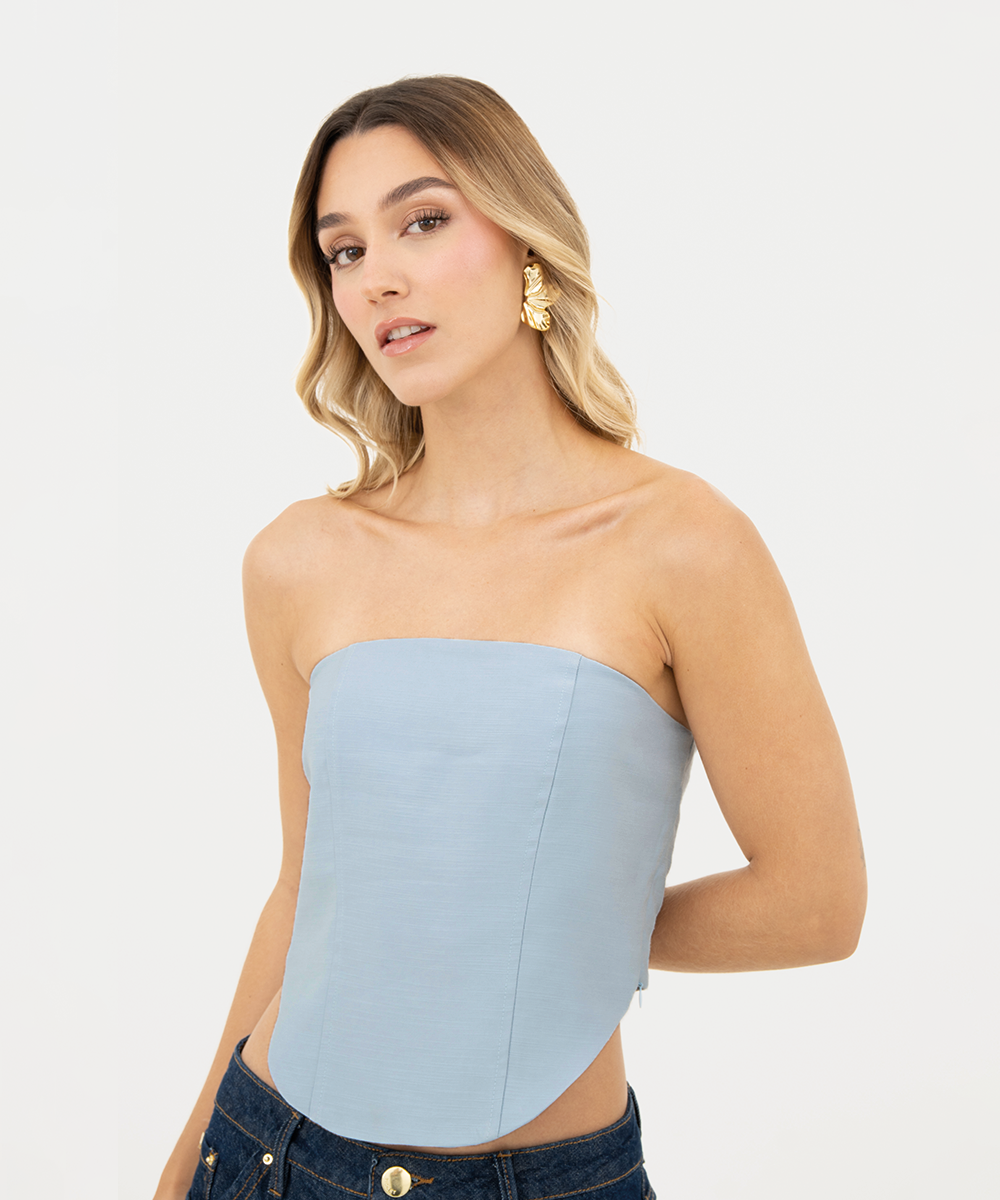 Blusa strapless Azul Cielo