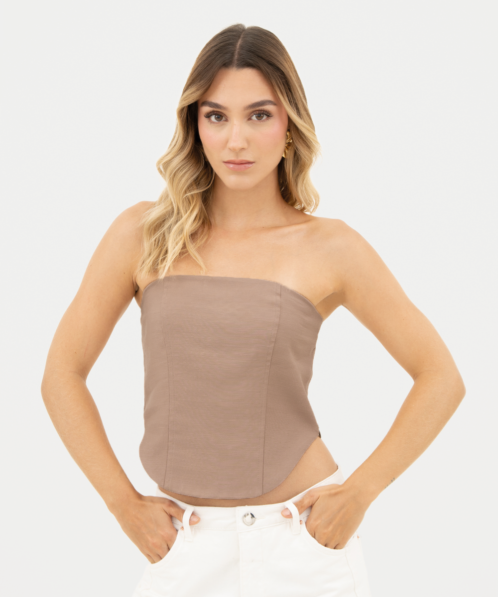 Blusa strapless Camel