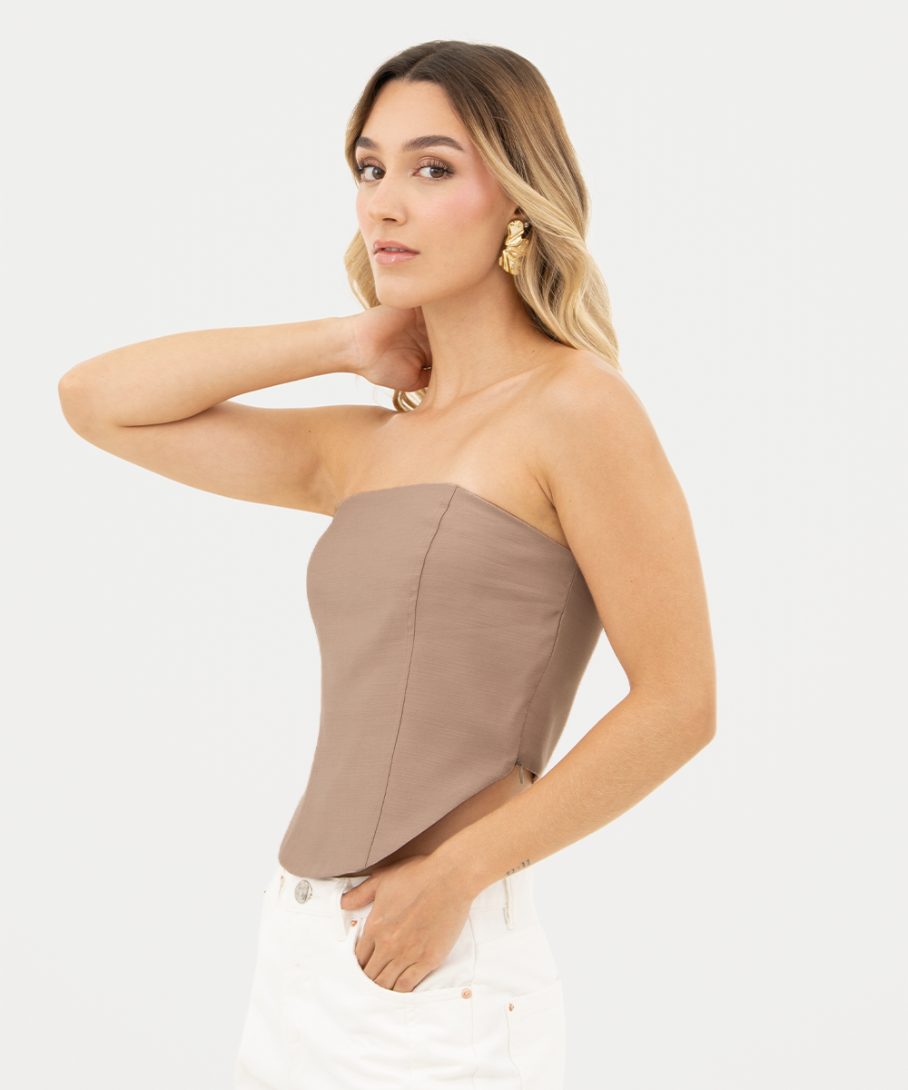 Blusa strapless Camel