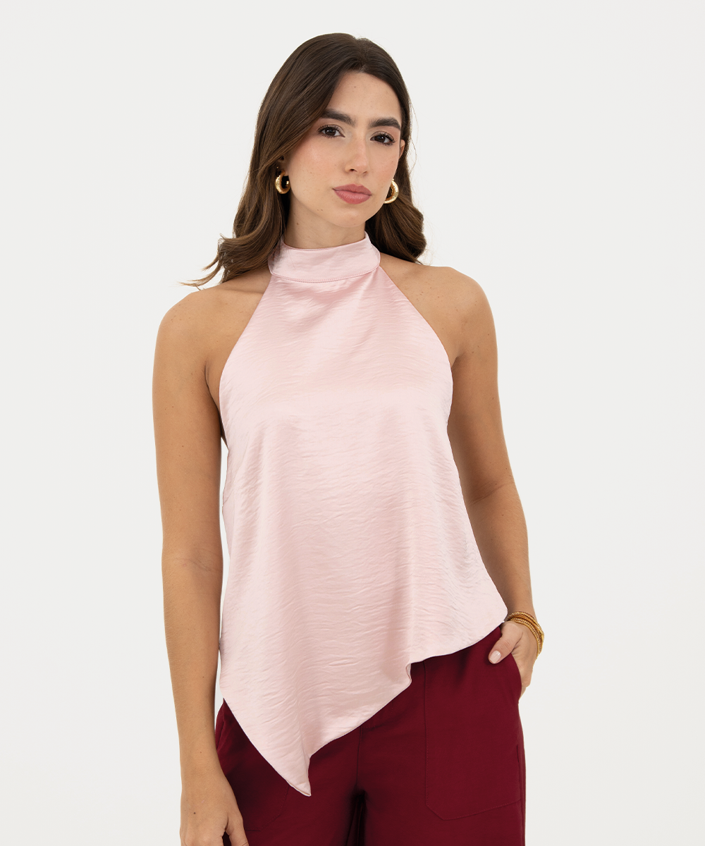 Blusa halter asimétrica Rosado Pastel