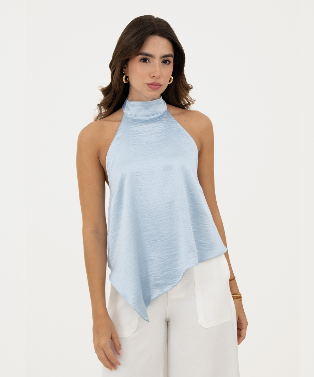 Blusa halter asimétrica Azul Cielo
