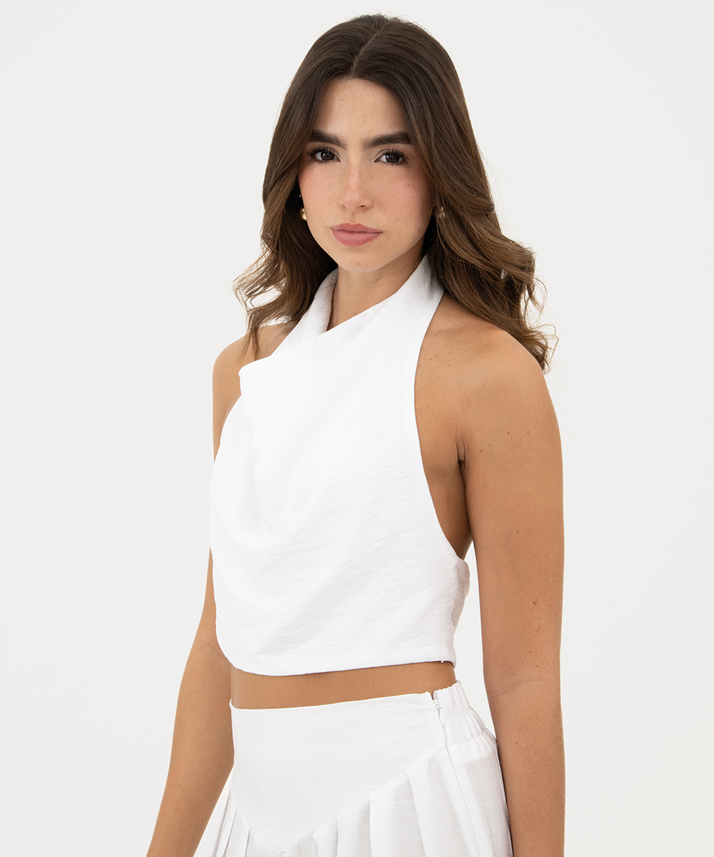 Blusa escote cascada Blanco