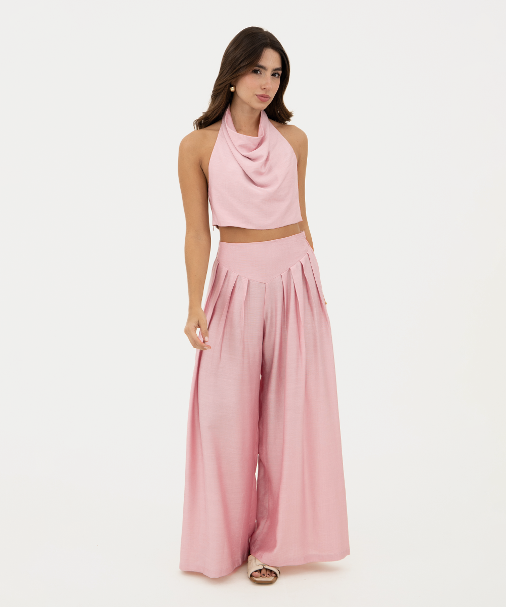 Blusa escote cascada Rosado Pastel