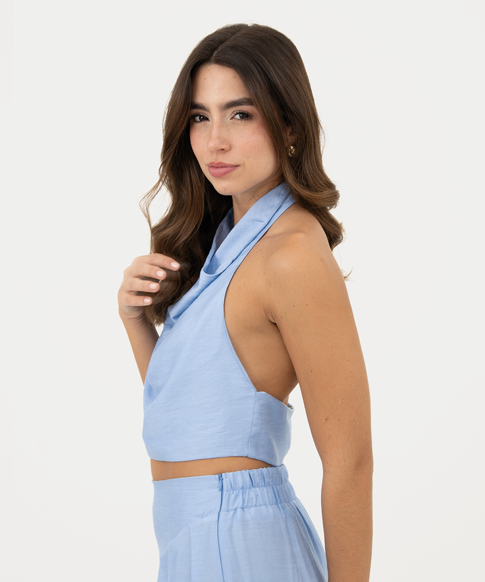 Blusa escote cascada Azul Empolvado