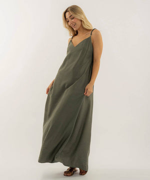 Vestido Con Escote En V Verde Selva (Militar) Vestidos Para Mujer | Ticket Store Colombia 2