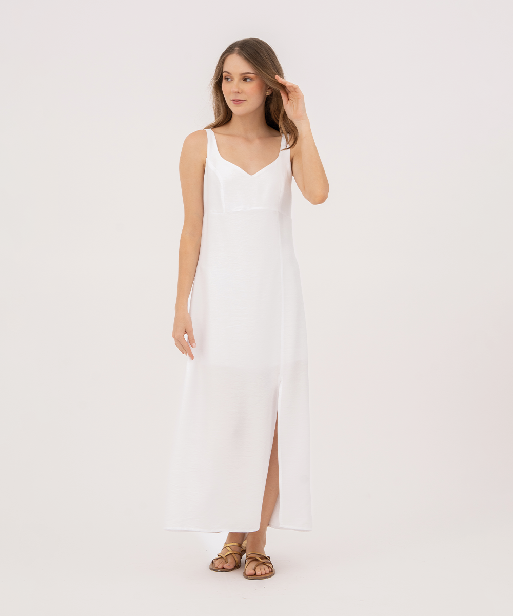 Vestido midi con abertura BLANCO