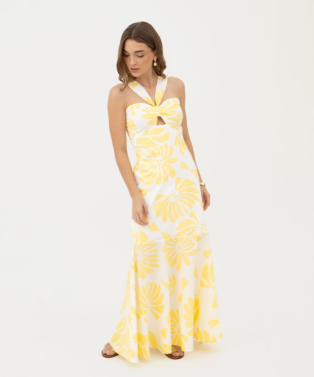 Vestido largo con tiras AMARILLO