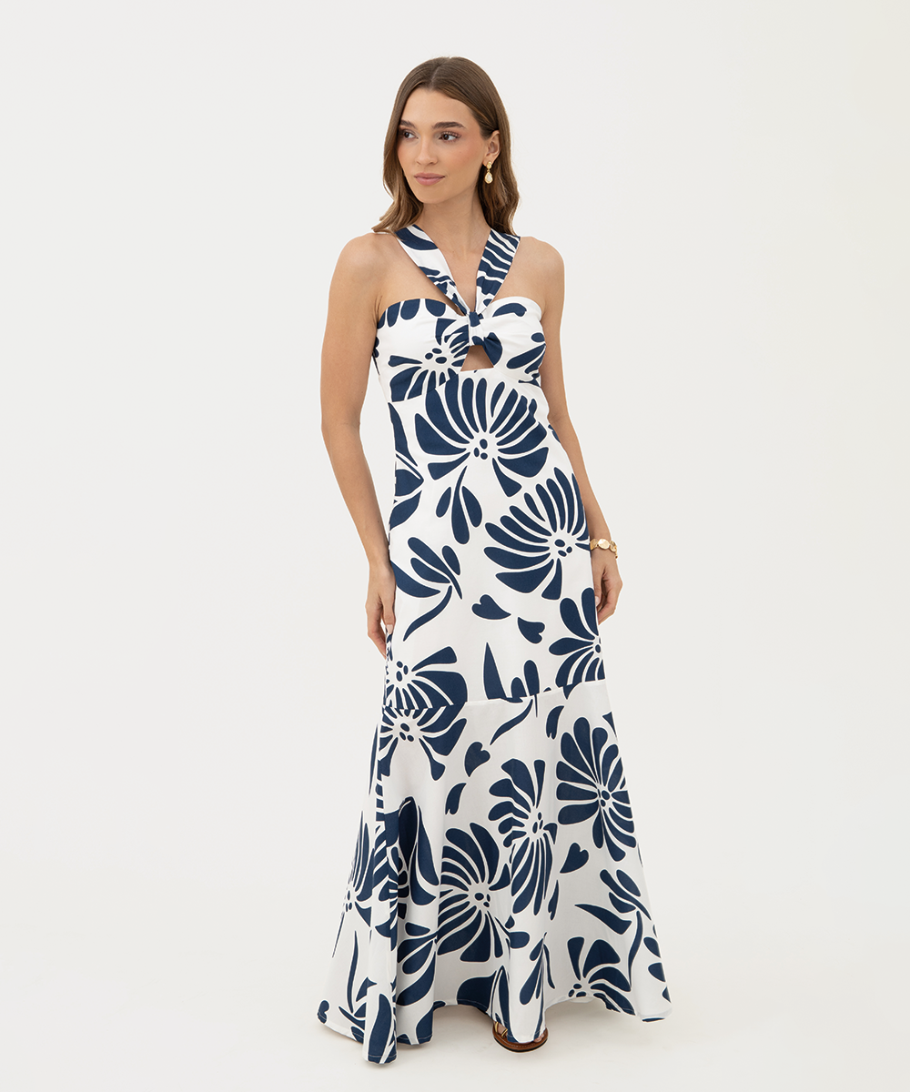 Vestido largo con tiras AZUL PROFUNDO
