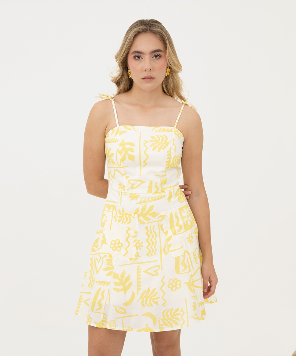 Vestido mini con cortes Amarillo