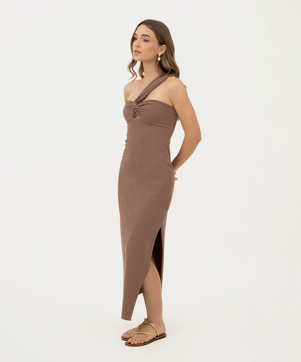 Vestido largo con abertura CHOCOLATE
