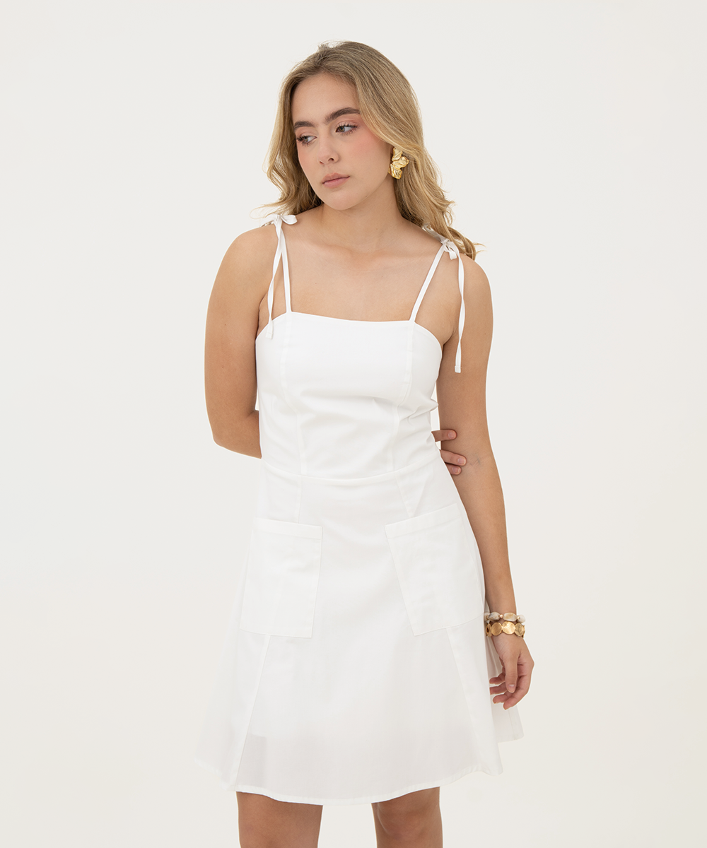 Vestido mini con cortes Blanco