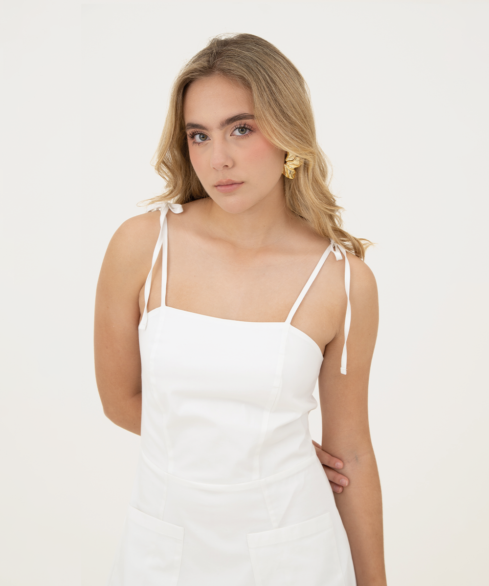 Vestido mini con cortes Blanco