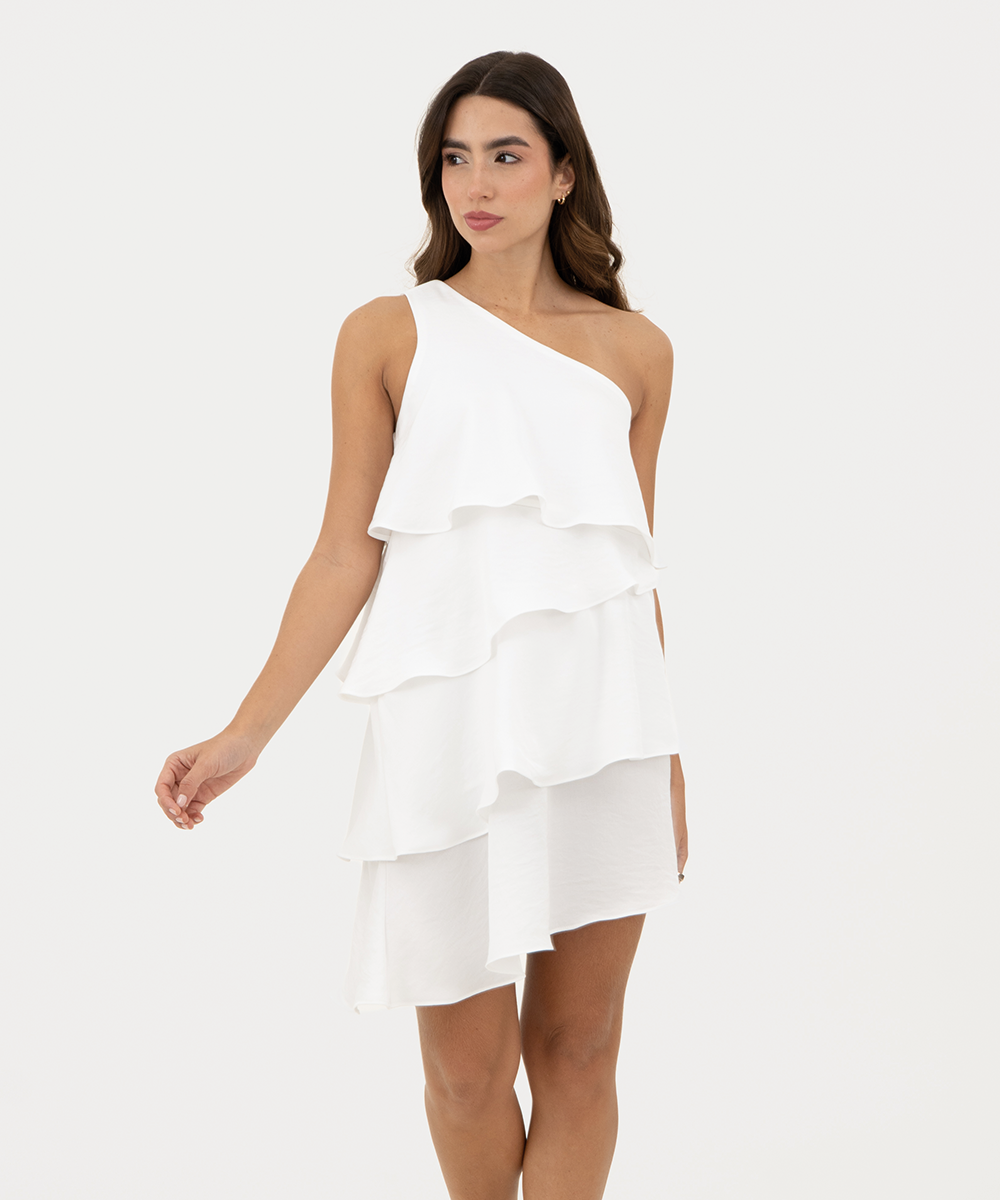 Vestido asimétrico volantes Blanco