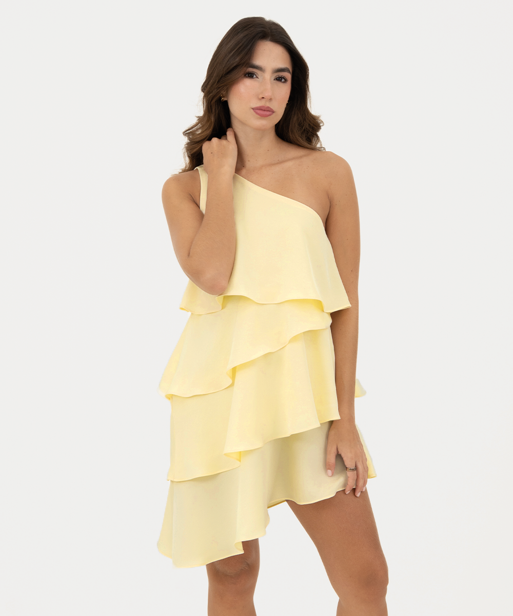 Vestido asimétrico volantes Amarillo Pastel