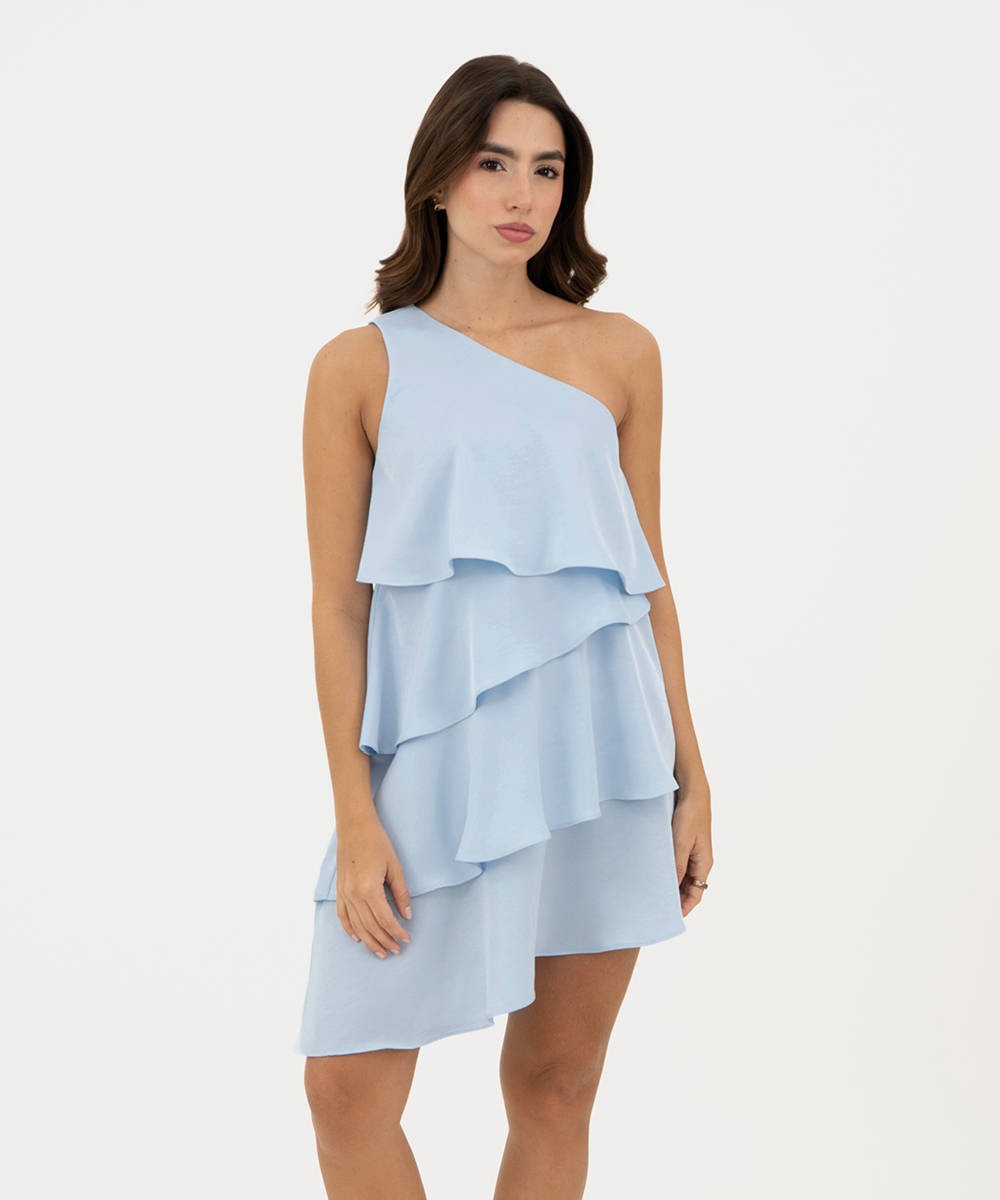 Vestido asimétrico volantes Azul Cielo