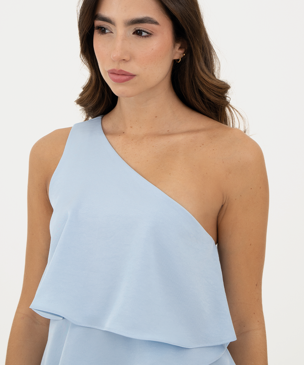 Vestido asimétrico volantes Azul Cielo