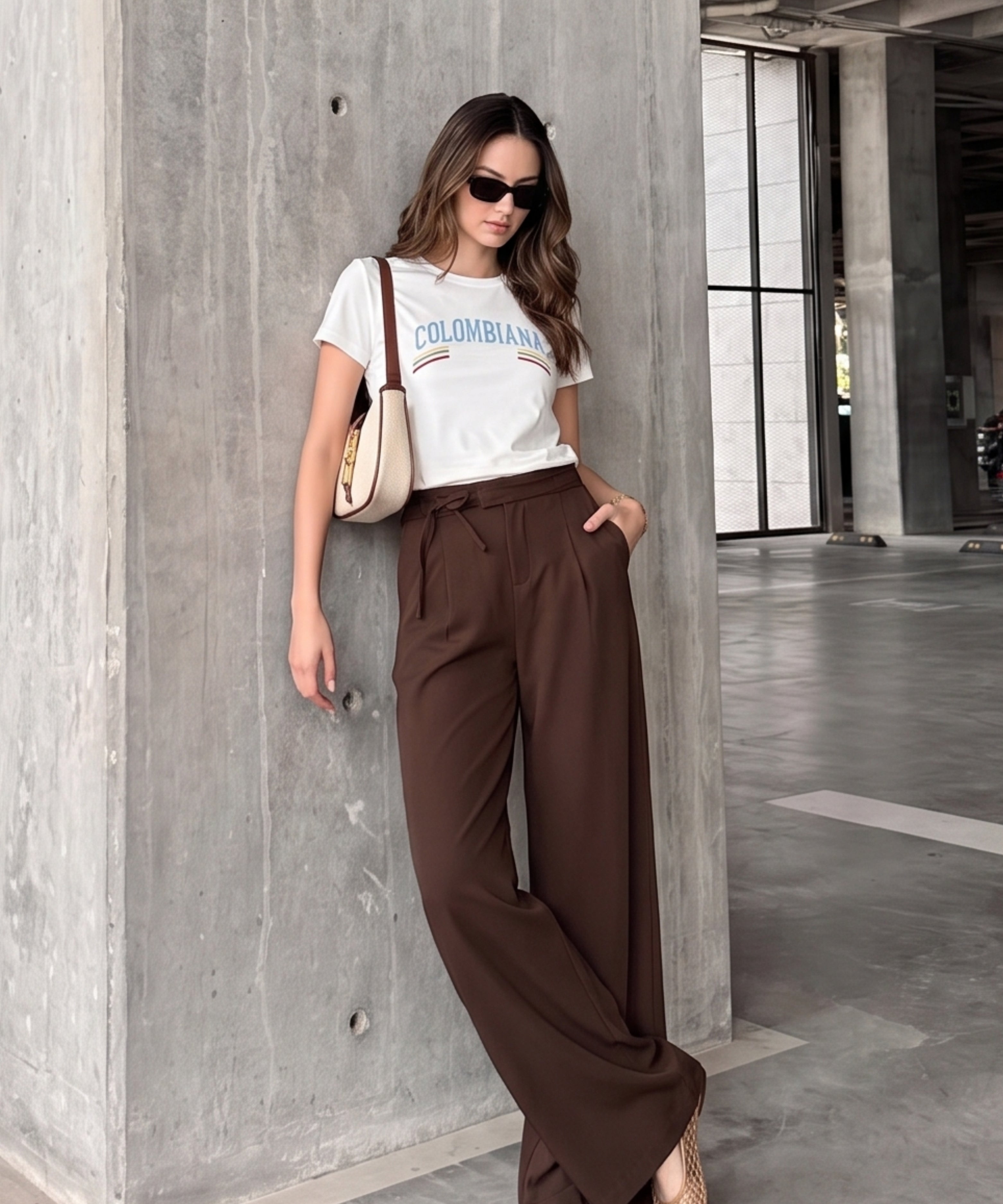 Pantalón fluido tiras Chocolate