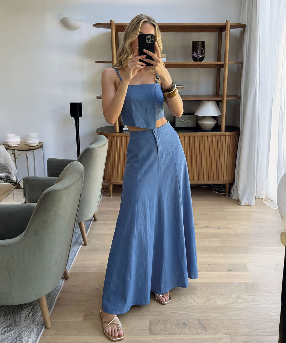 Falda larga con cortes AZUL RADIANTE