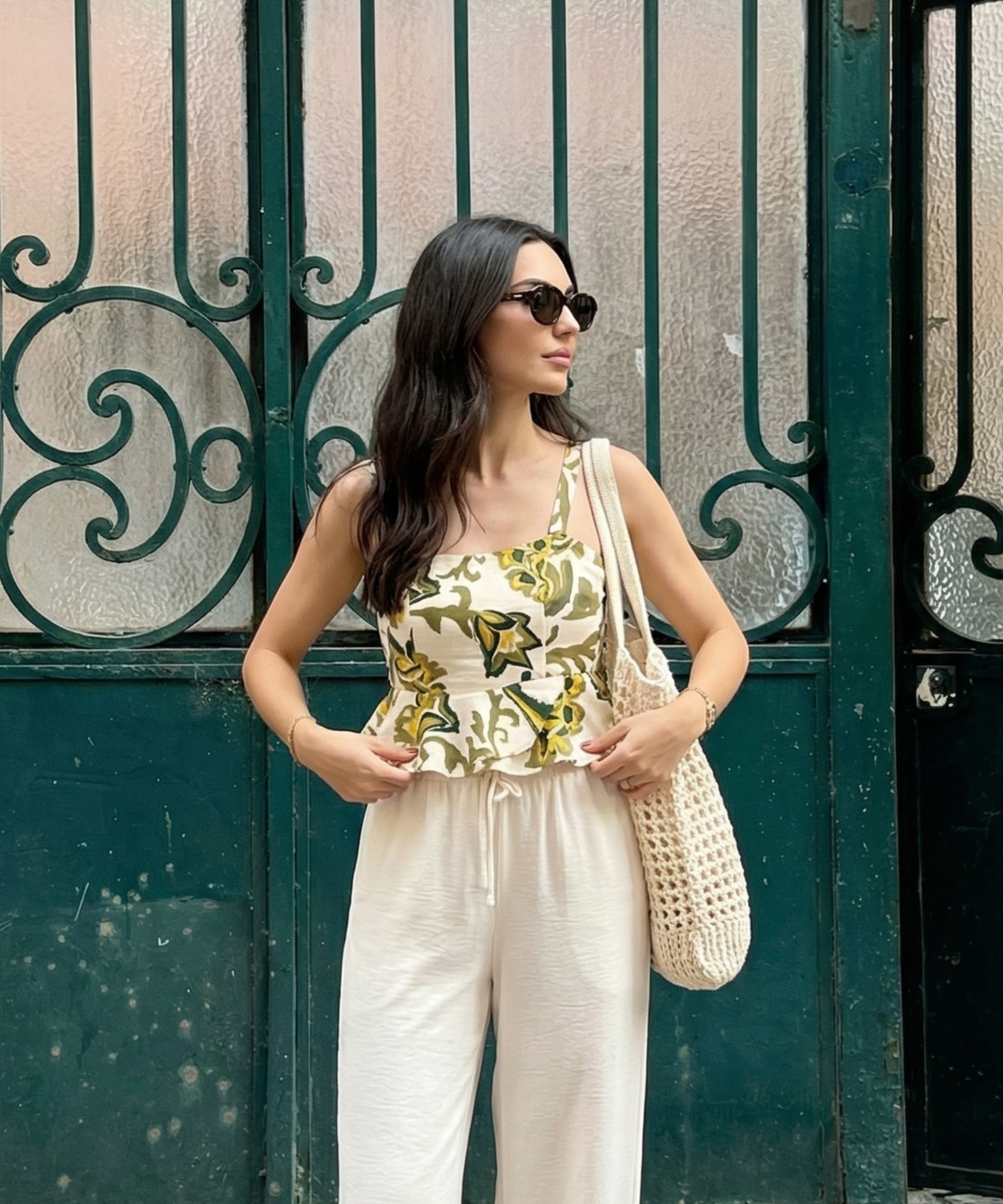 Blusa peplum con tiras VERDE