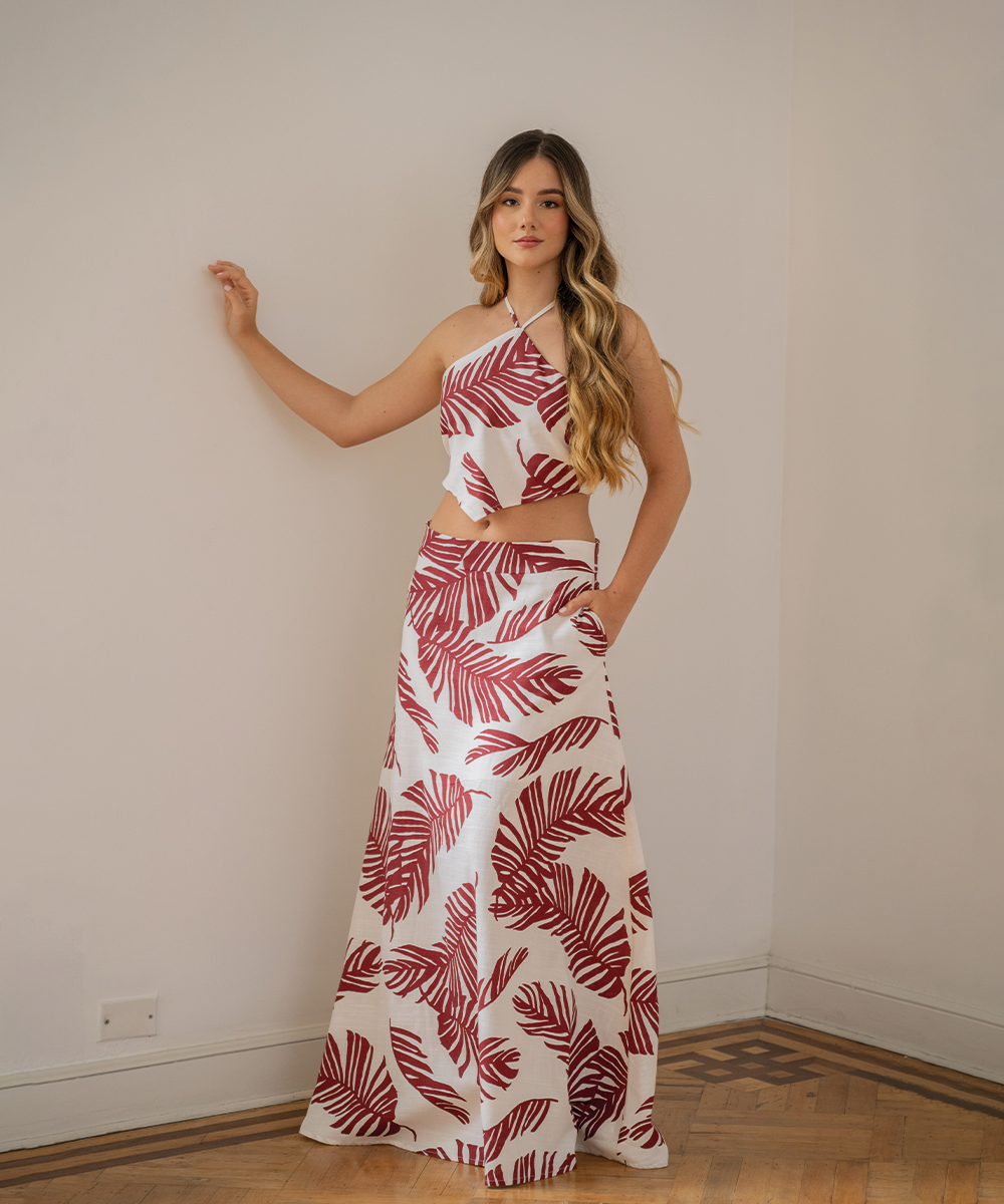 Falda larga con bolsillos ROJO