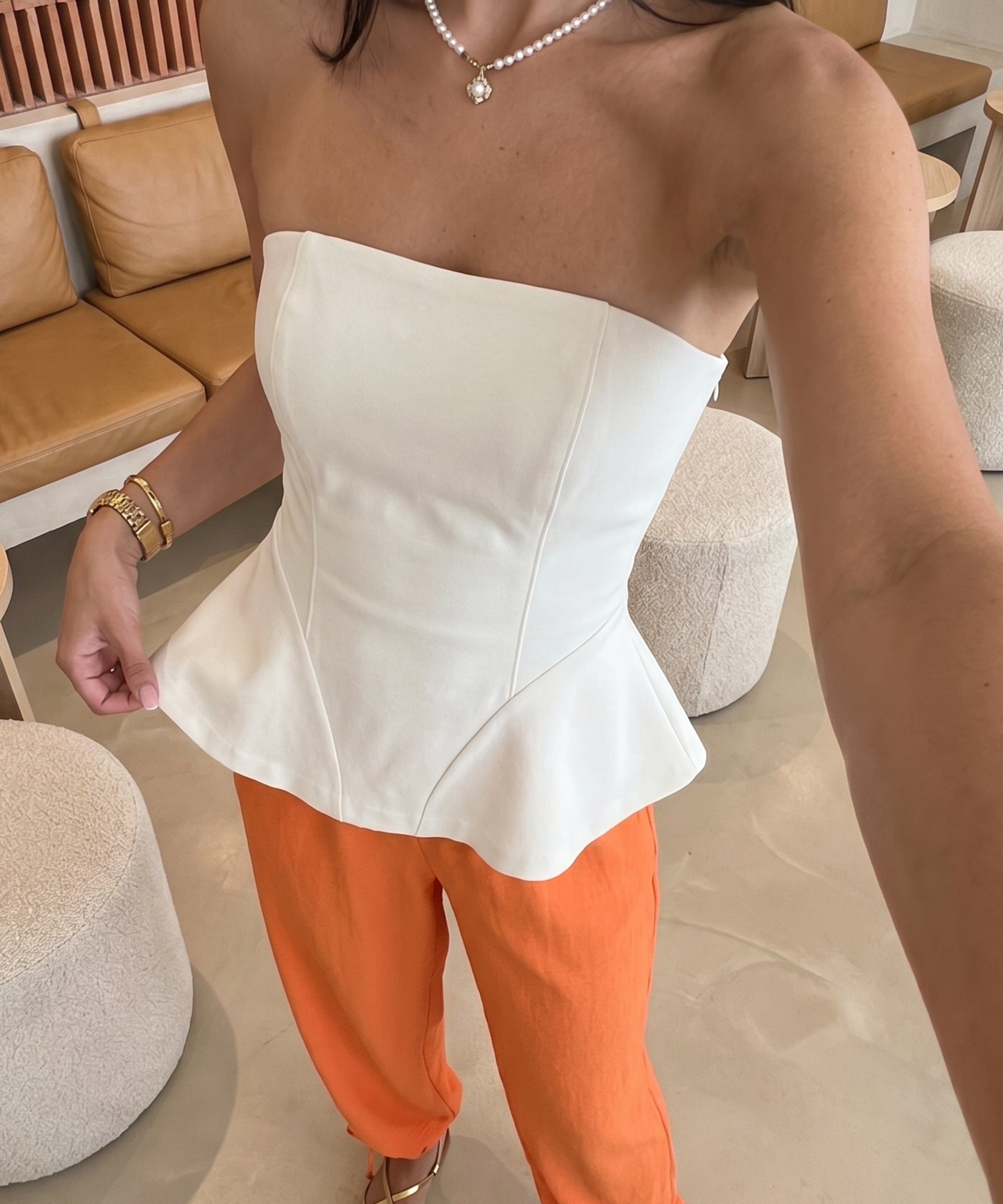 Blusa strapless Marfil