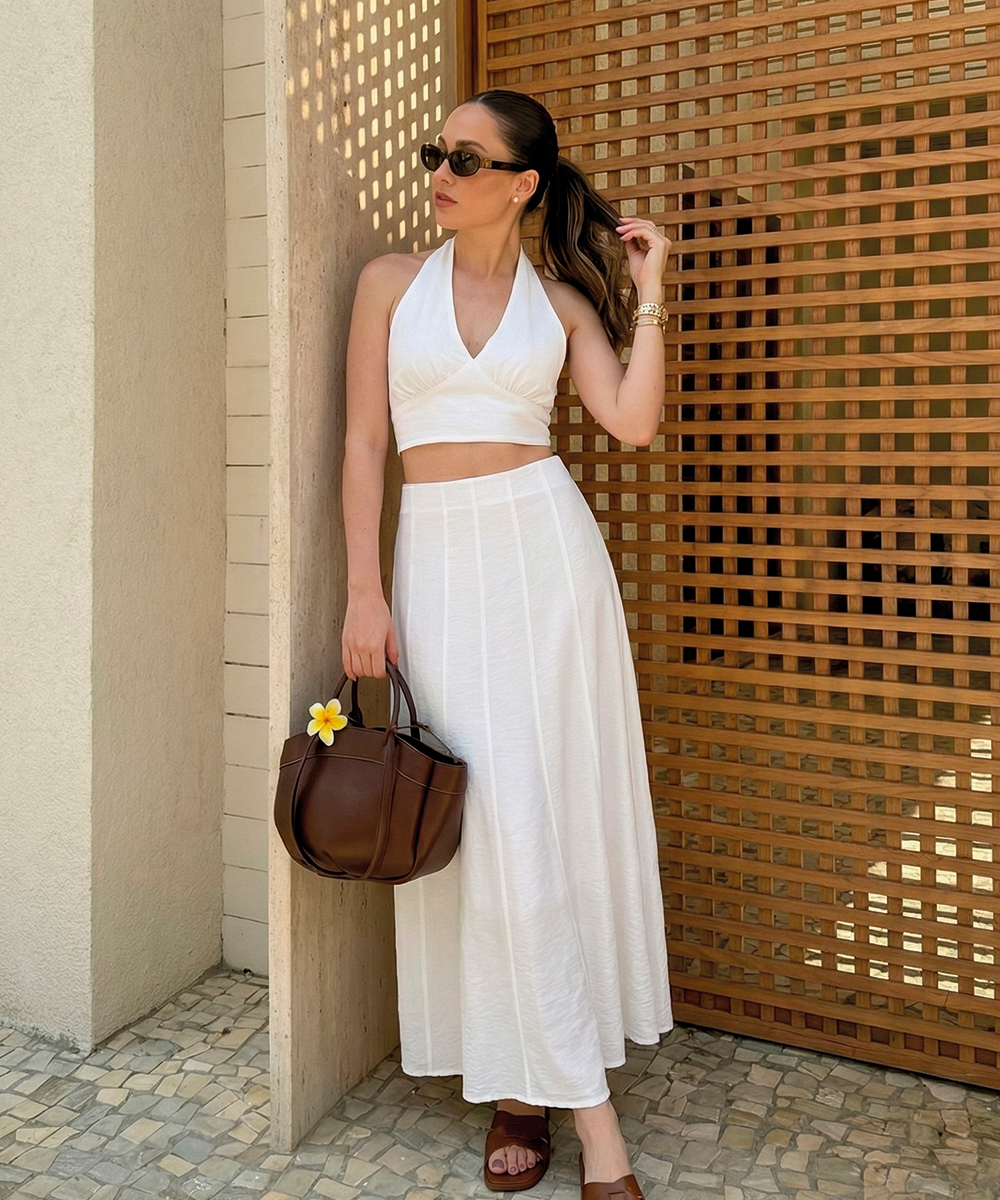 Falda midi con cortes BLANCO