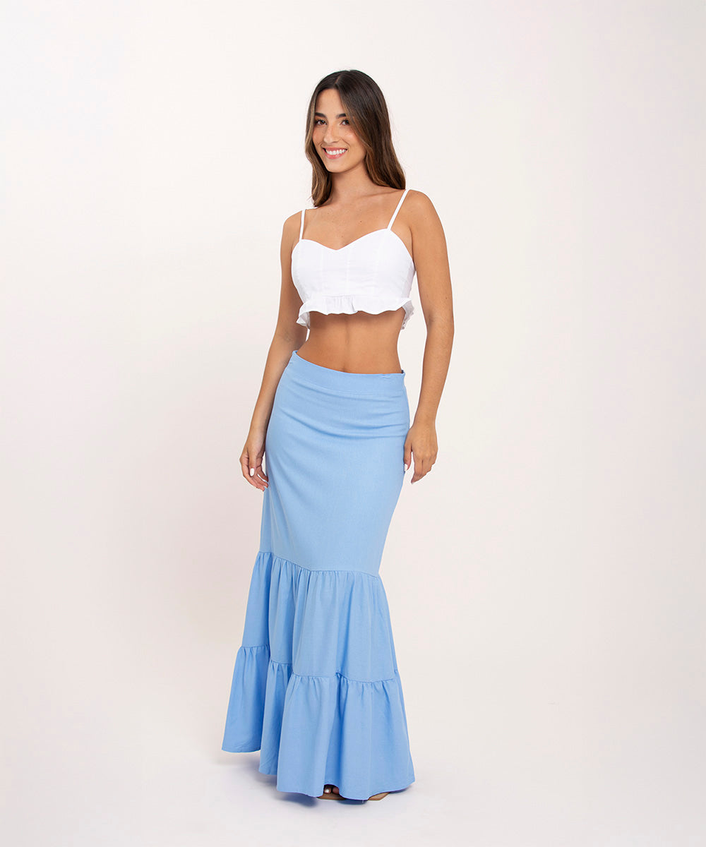 Falda larga con tiempos AZUL RADIANTE