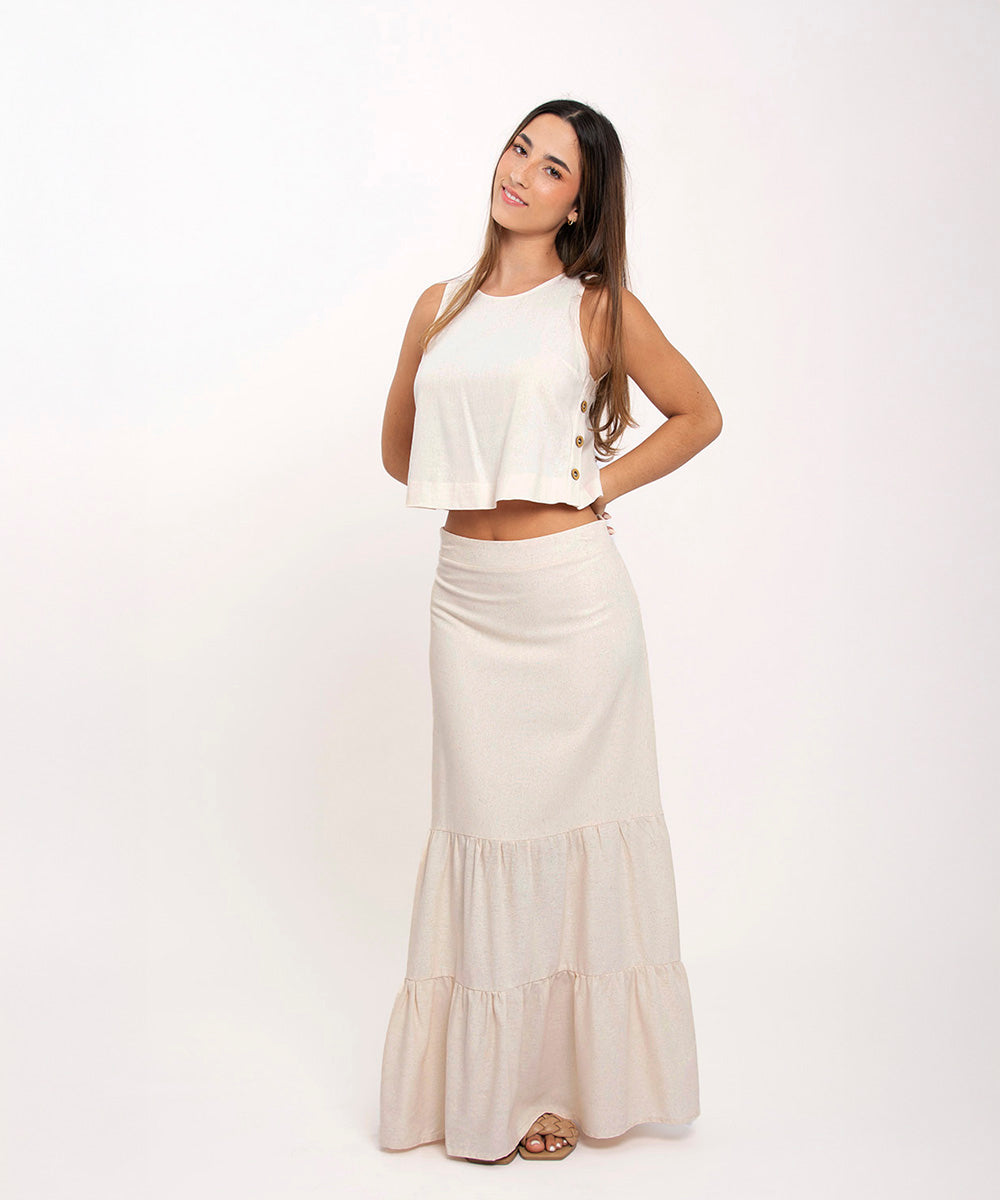 Falda larga con tiempos BEIGE